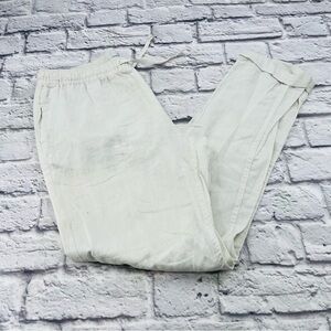 Onia Womans Linen Blend Pants Medium Cream/White Summer Casual Loose Leg
